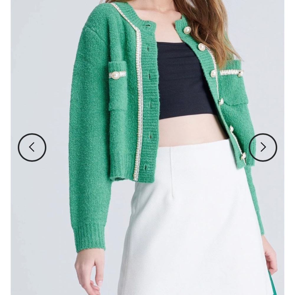 Brand new pearl button green knitted cardigan